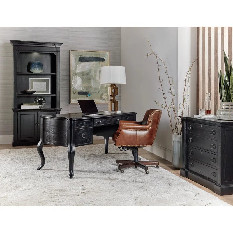 Bristowe Traditional Black Executive Desk with 5 Drawers and Keyboard Tray