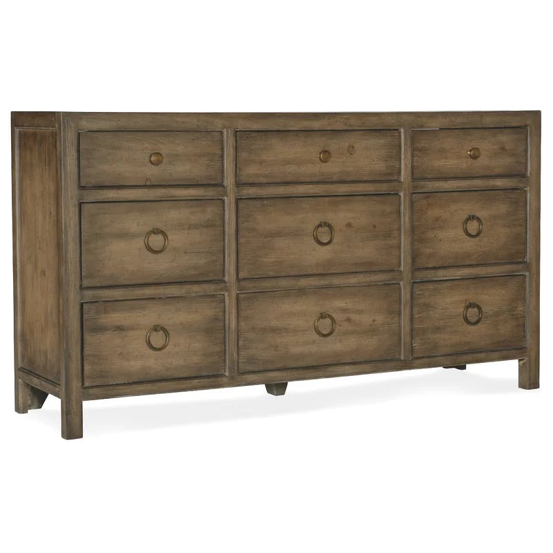 Malibu Coastal 9-Drawer Wood Dresser with Antique Bronze Pulls