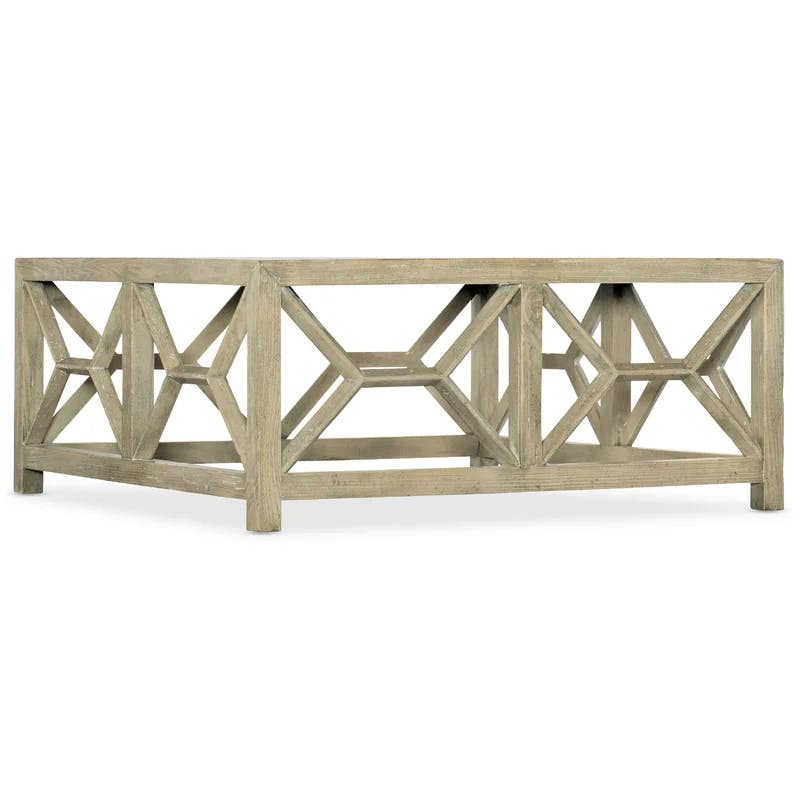 Driftwood Finish Square Wood Cocktail Table with Stone Veneer