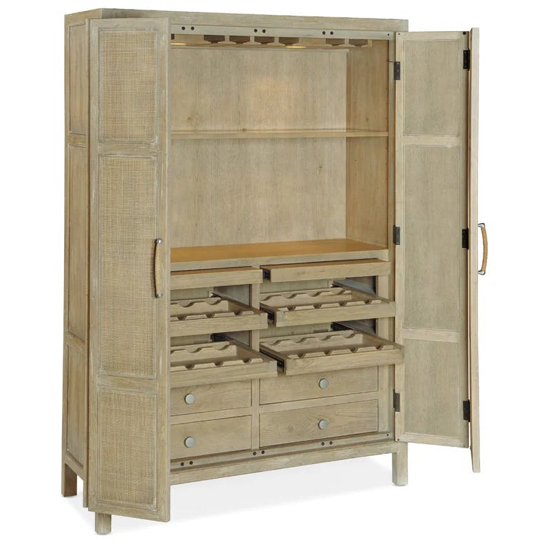 Anders 50'' Beige Transitional Rattan Bar Cabinet with Wine Storage
