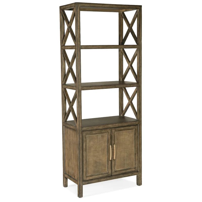 Anders Coastal Cool Wood Etagere Bookcase with Fretwork Sides