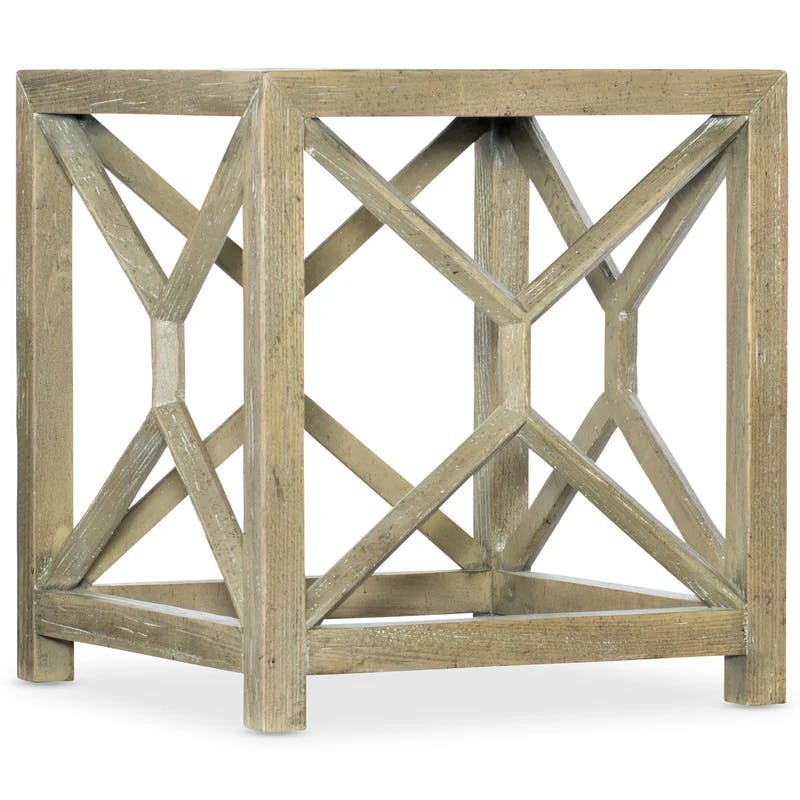 Surfrider 22" Beige Square Stone and Wood End Table