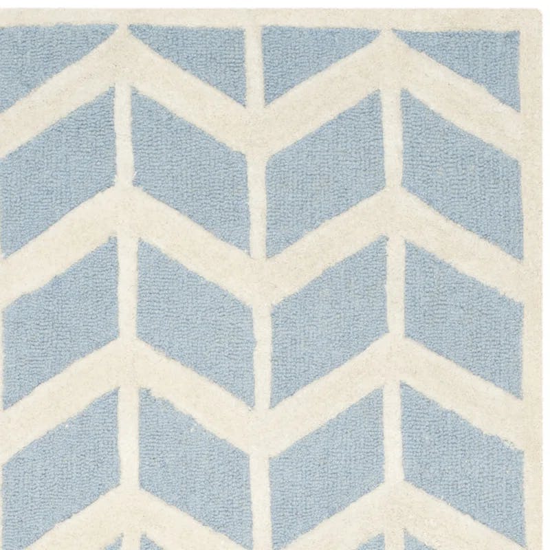 Elegant Blue Ivory Hand-Tufted Wool Rectangular Rug 3' x 5'