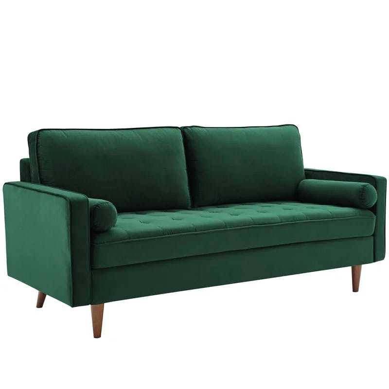 Mid-Century Modern 73'' Green Velvet Tufted Sofa with Wood Legs
