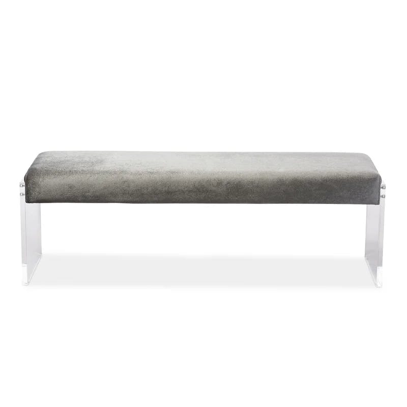 Hildon Grey Microsuede Upholstered Bench with Acrylic Legs