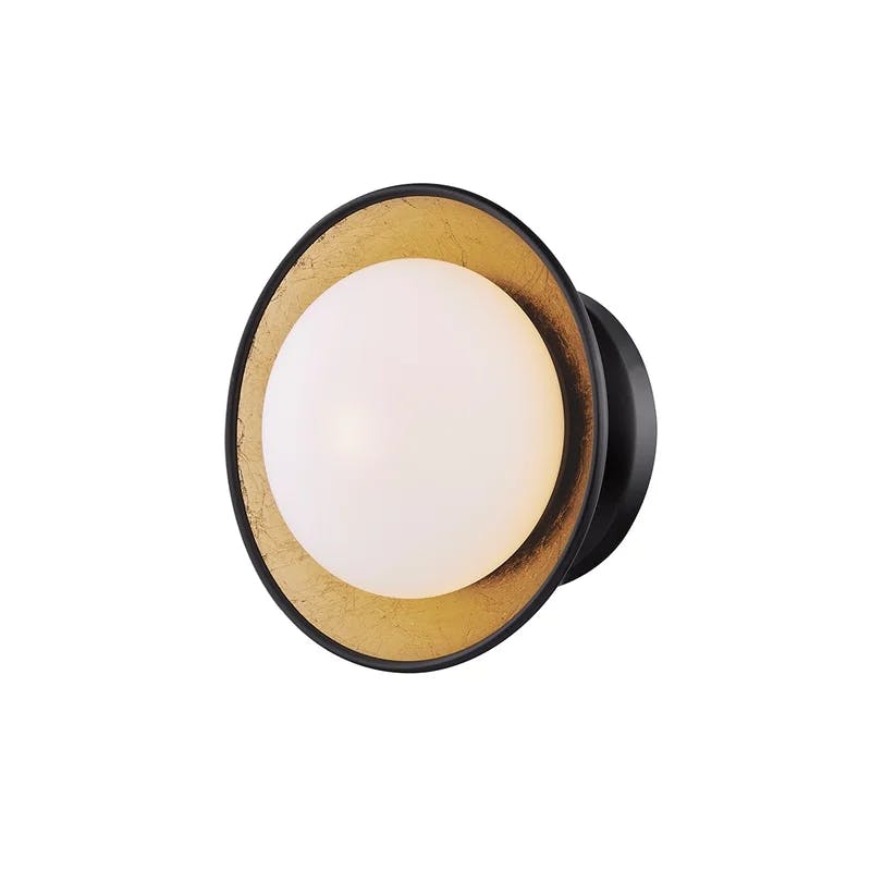 Cadence Black Lustro & Gold Leaf LED Semi-Flush Light, Opal Matte Shade