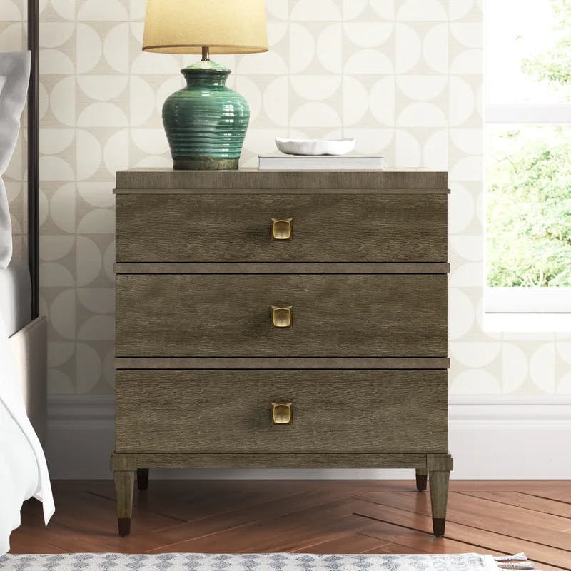 Transitional 3-Drawer Brown Nightstand with Sleek Design