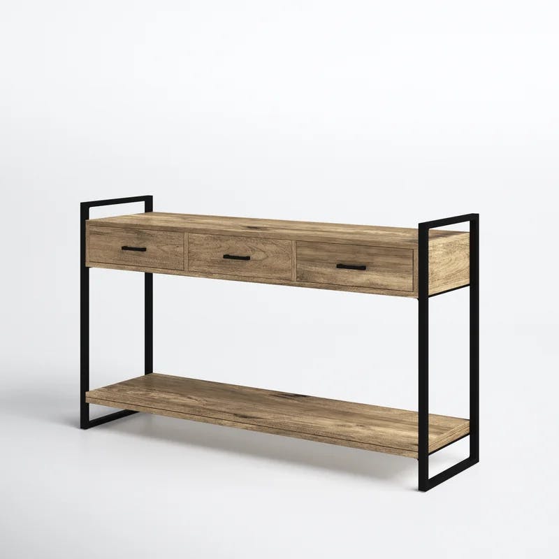Riverside 54.5'' Rustic Industrial Solid Mango Wood Console Table with Storage