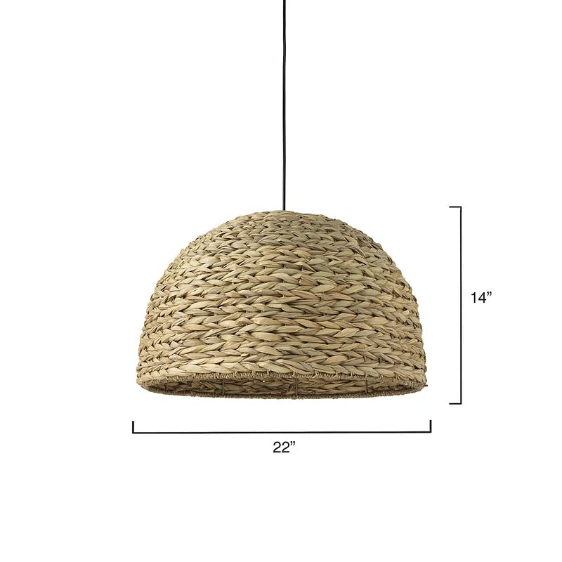 Coastal Braided Seagrass Dome Pendant Light in Natural Finish