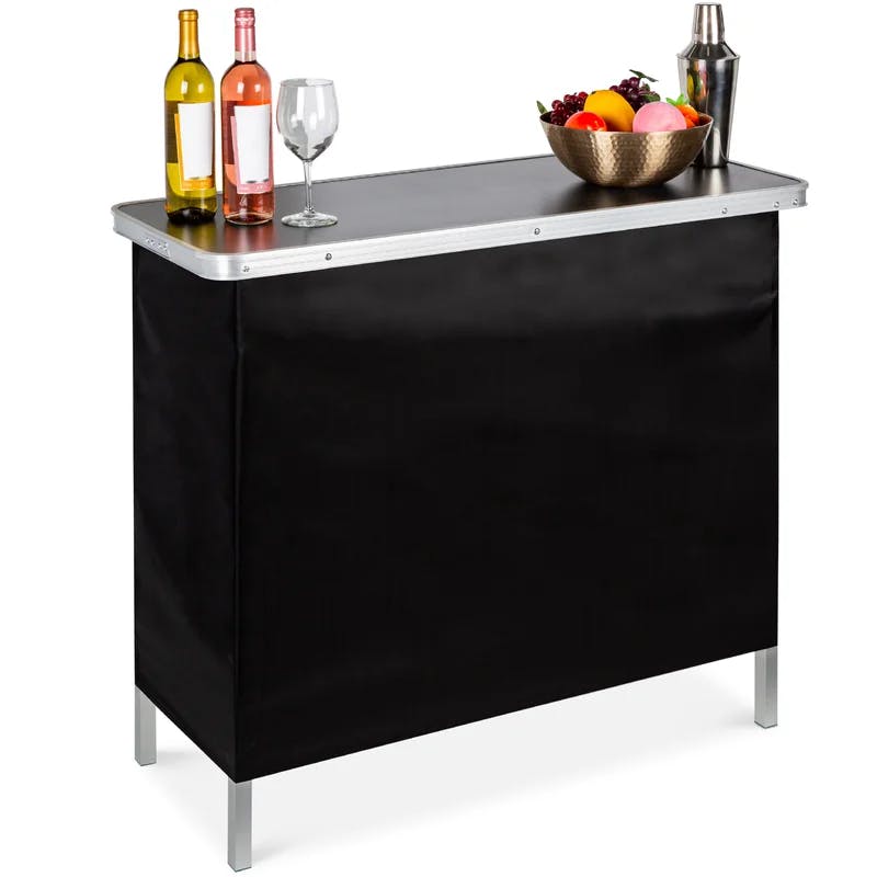 Sleek Black Portable Pop-Up Bar Table with Removable Skirt