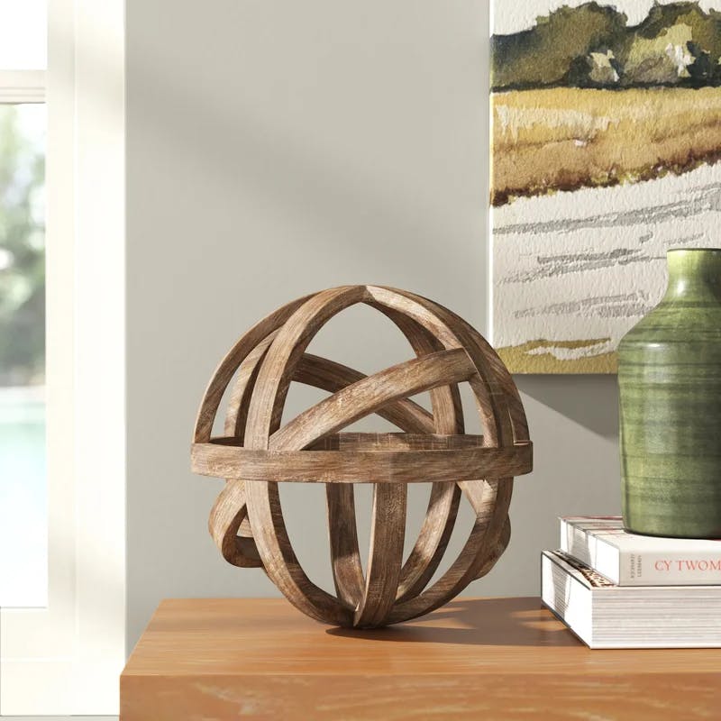 Ravello Contemporary Fir Wood 10" Decorative Orb