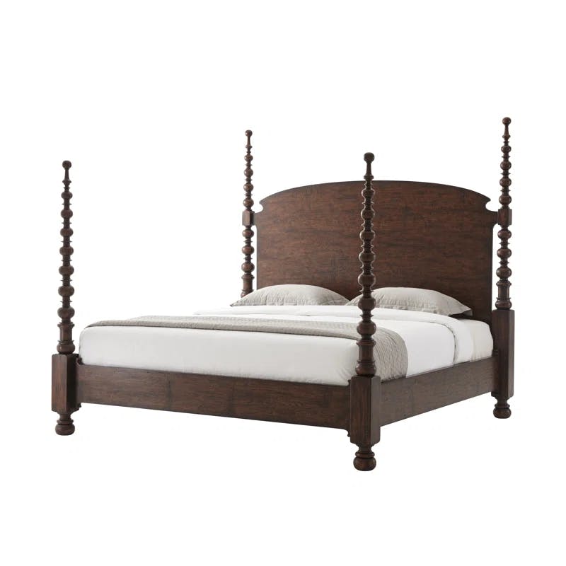 Grand Reclaimed Oak and Mahogany King Bed with Arched Headboard