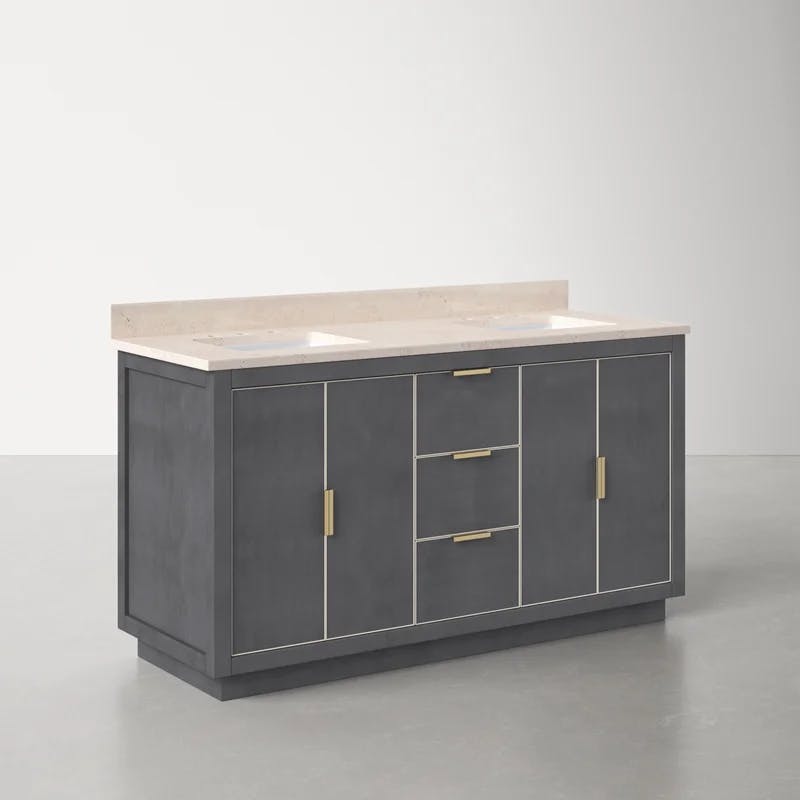 Modern Twilight Gray 60" Double Vanity with Crema Marfil Marble Top