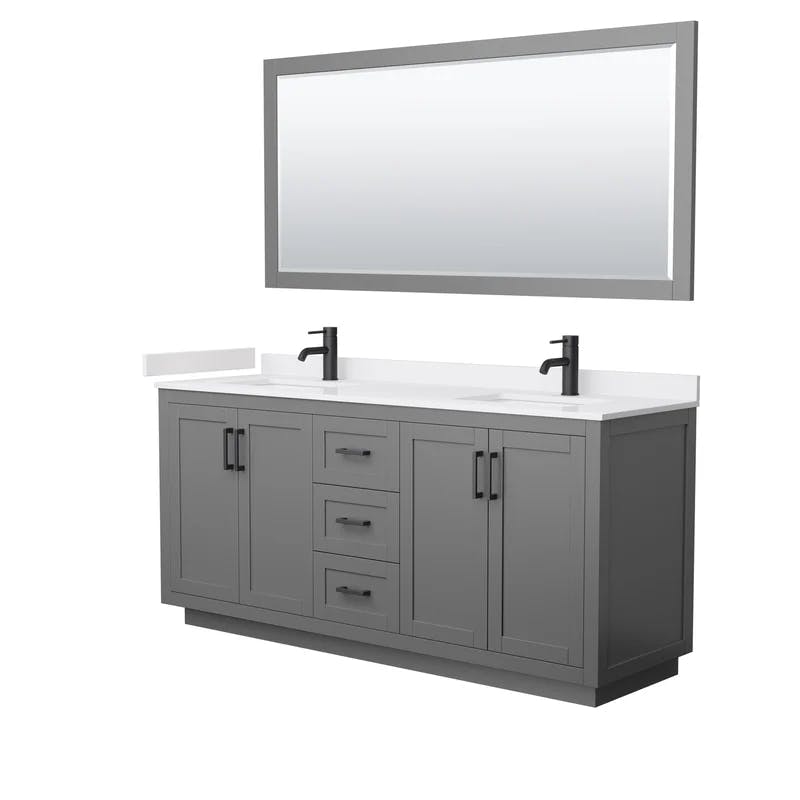 Miranda 72'' Dark Gray Double Bathroom Vanity with White Carrara Marble Top and Matte Black Hardware