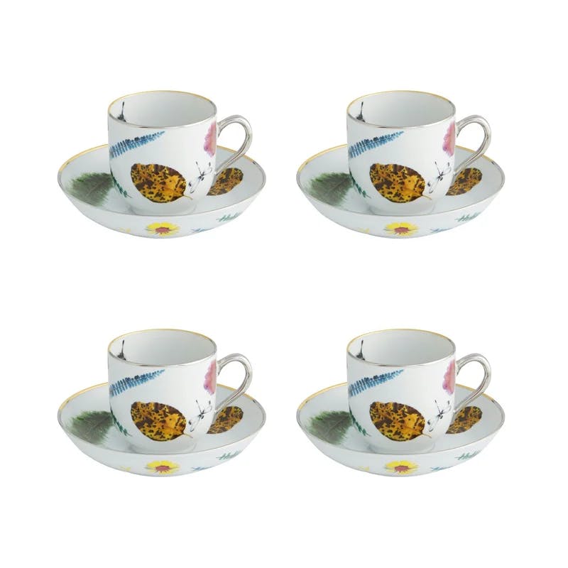 Caribe Hand-Painted Porcelain Teacup Set with Gold Accents