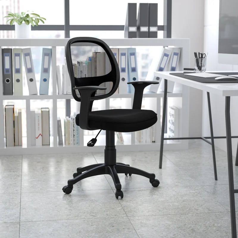 ErgoComfort Swivel Mid-Back Mesh Task Chair with Fixed Arms, Black