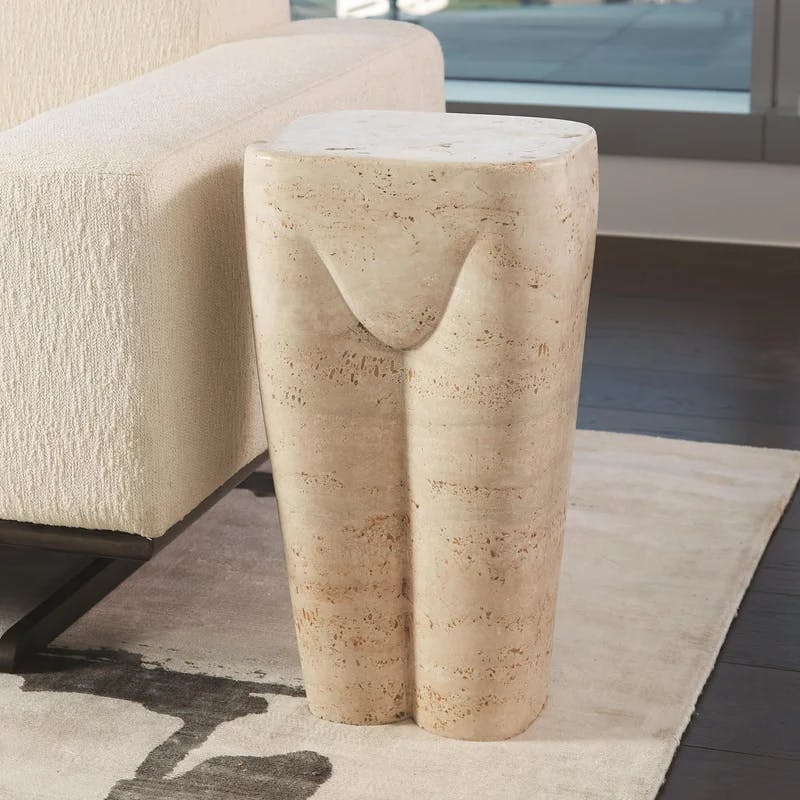 Chic Femme Form 20" Travertine Stool in Honed Finish