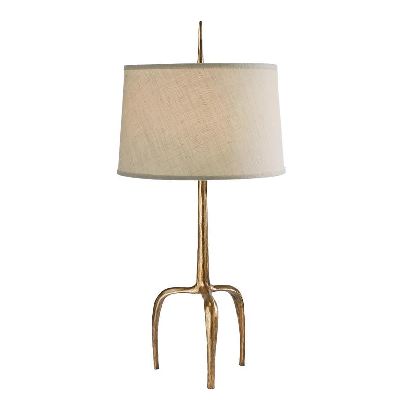 Riley Gold Leaf Tripod Table Lamp with White Burlap Shade