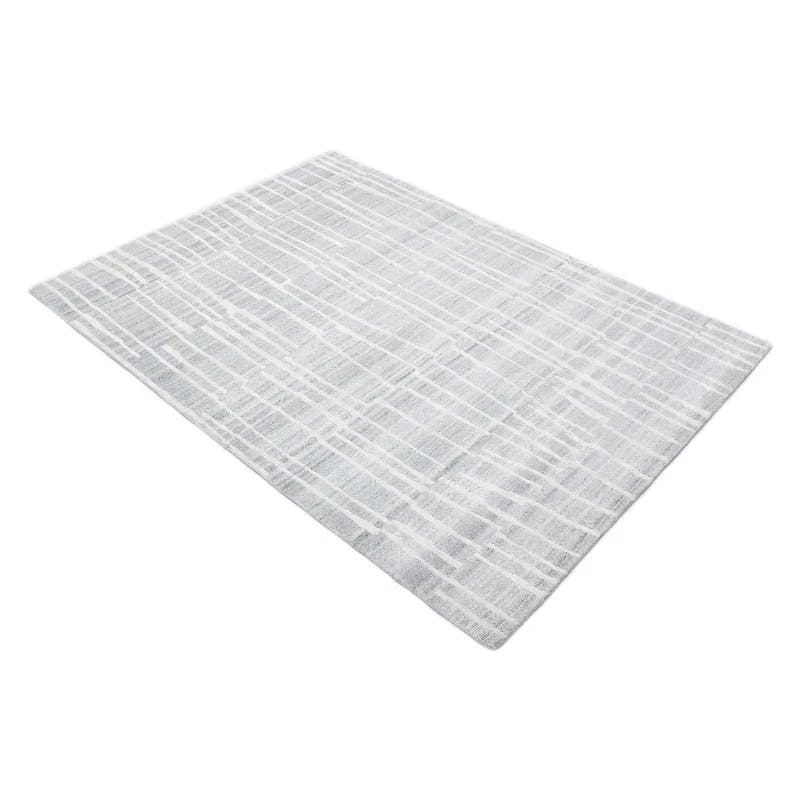 Elegant Gray Striated 9' x 12' Hand-Knotted Wool-Viscose Rug