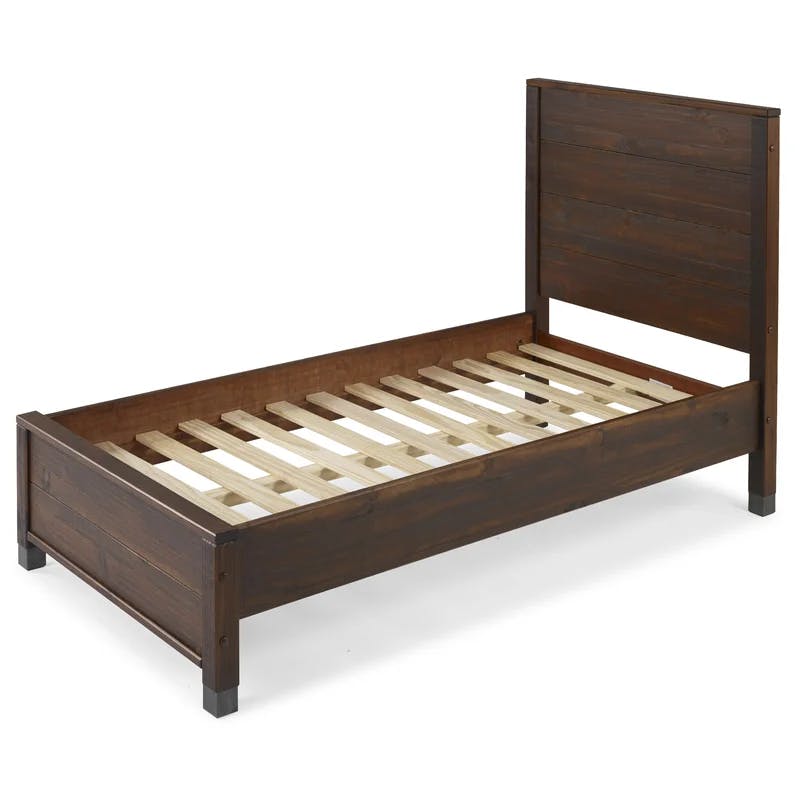 Baja Twin-Size Walnut Solid Pine Wood Platform Bed with Headboard