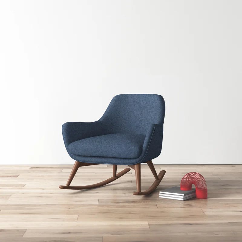 Mack Mid-Century Modern Blue Linen Rocking Chair
