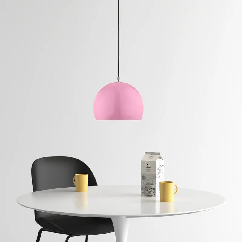 Sleek Shiny Pink Aluminum Mini Pendant with White Interior