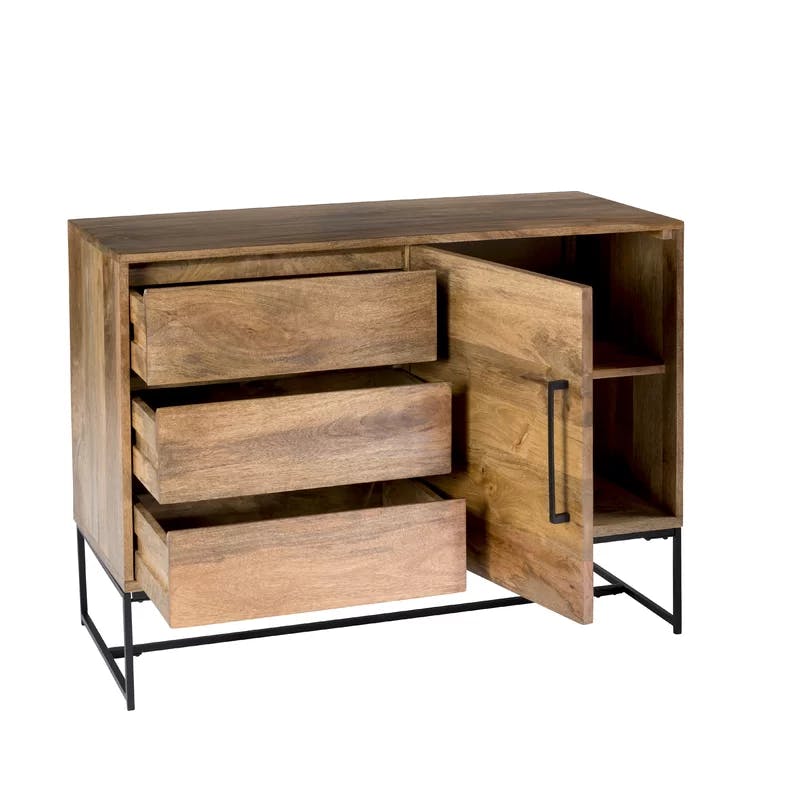 Ascent Industrial Chic 40" Mango Wood & Iron 3-Drawer Server