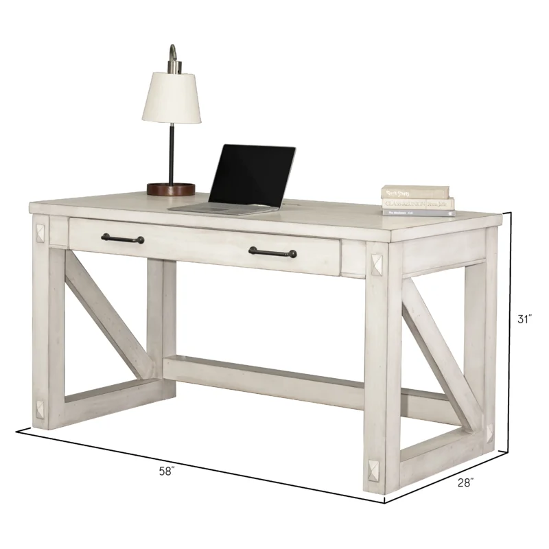Avondale French Country White Home Office Desk with Drawer and Power Outlets