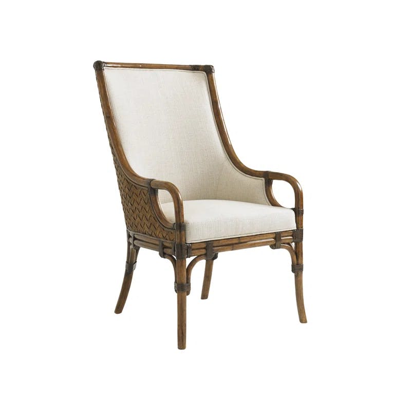Marabella Cream Leather & Rattan 43" Transitional Arm Chair