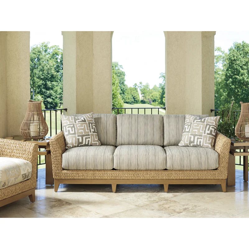 Transitional Flared Wicker Sectional with Hand-Brushed Metal Base