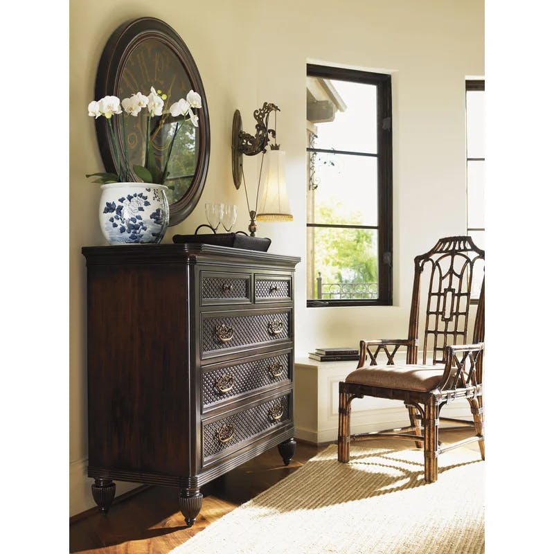 Royal Kahala Pineapple-Inspired Brown Dressing Chest with 5 Dovetail Drawers