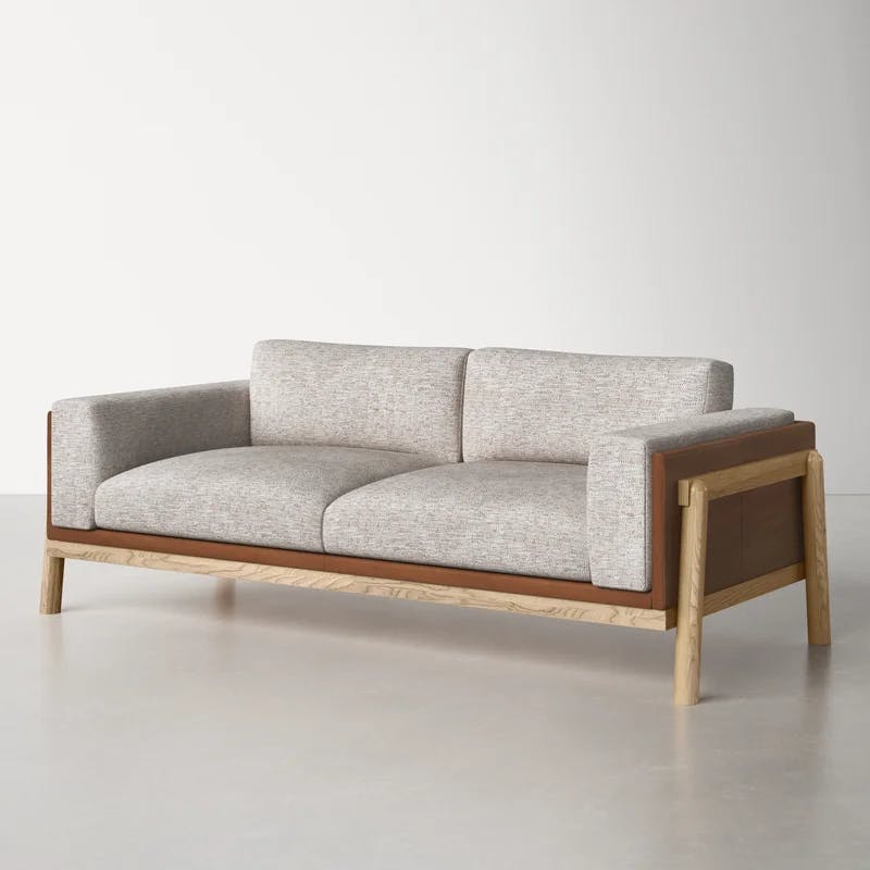 Wilmette Blossom Leather and Natural White Oak 82'' Sofa