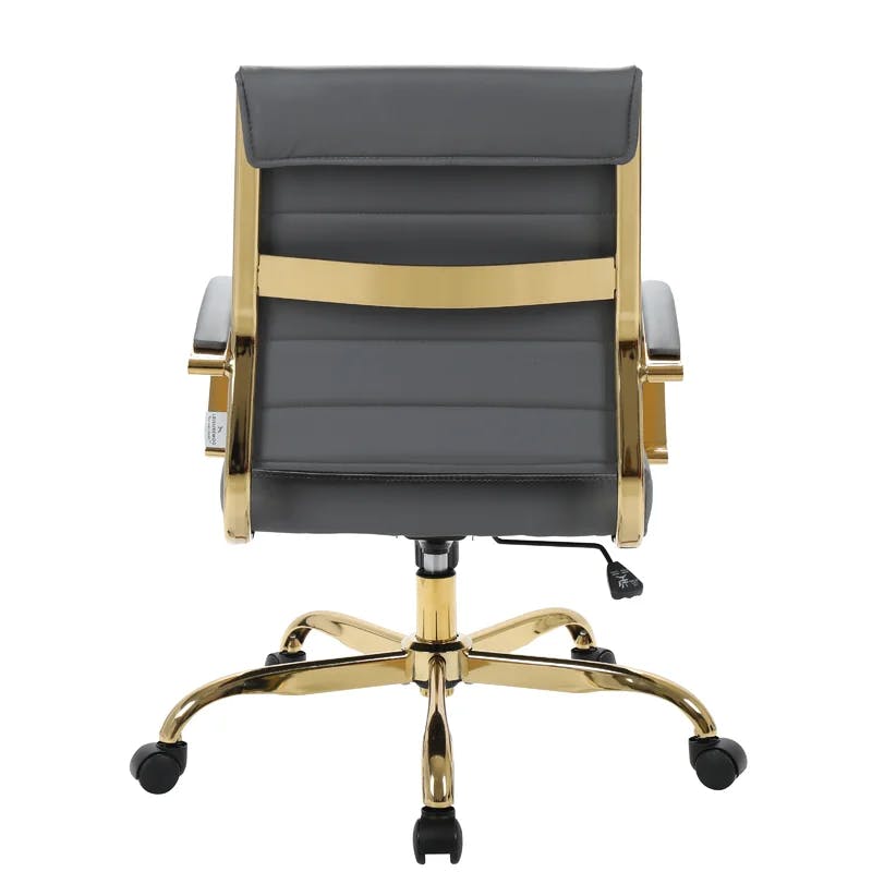 ErgoSwivel Mid-Century Gray Leather Office Chair with Gold Metal Frame