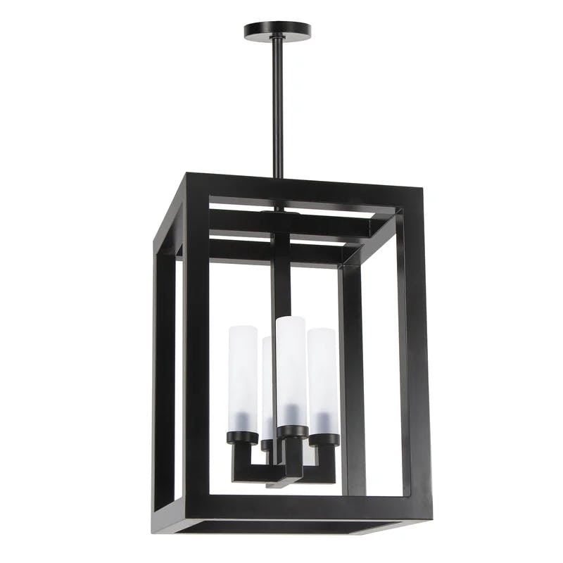 Montecito Black Iron and Frosted Glass 4-Light Outdoor Lantern