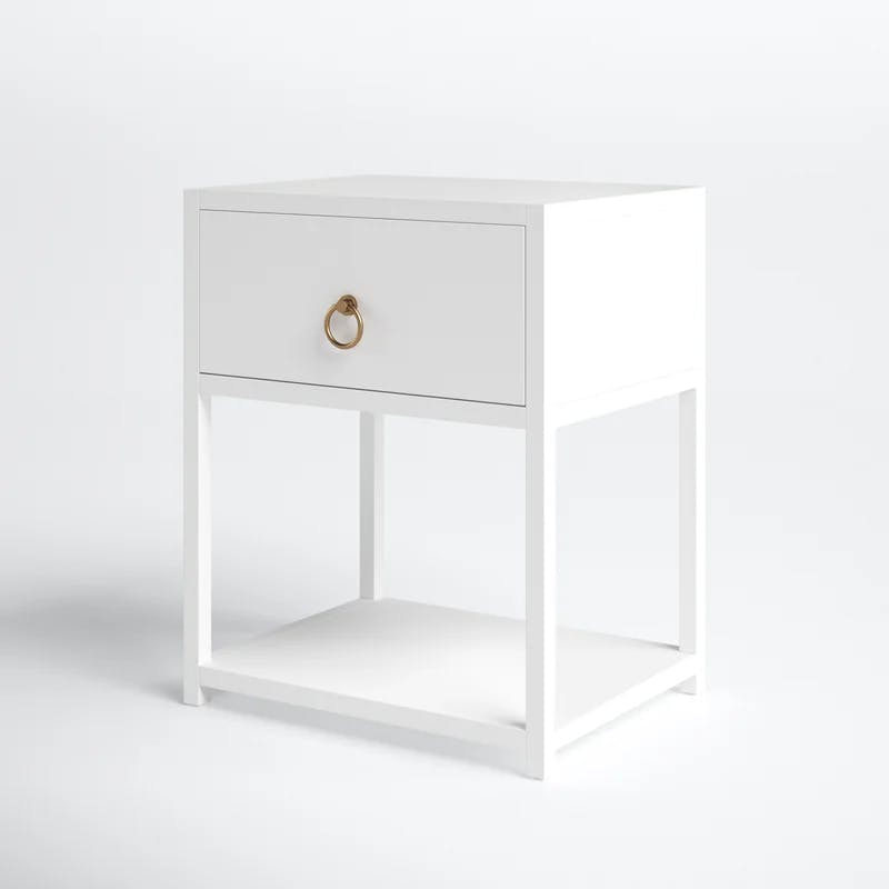 Luxe Gold & White Square End Table with Storage Shelf