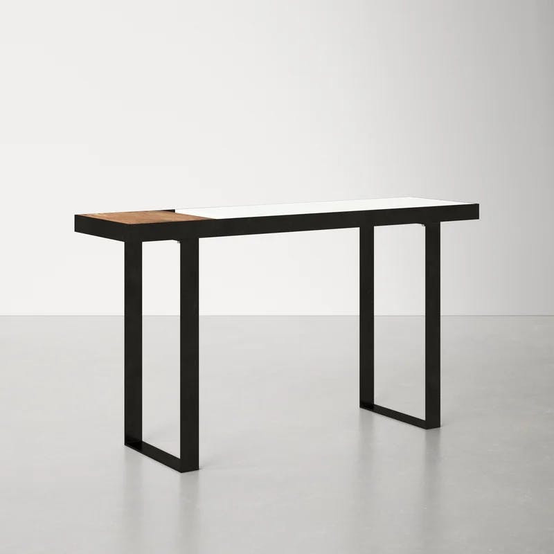 Blox 50'' Black Iron Frame Console Table with Marble and Acacia Wood