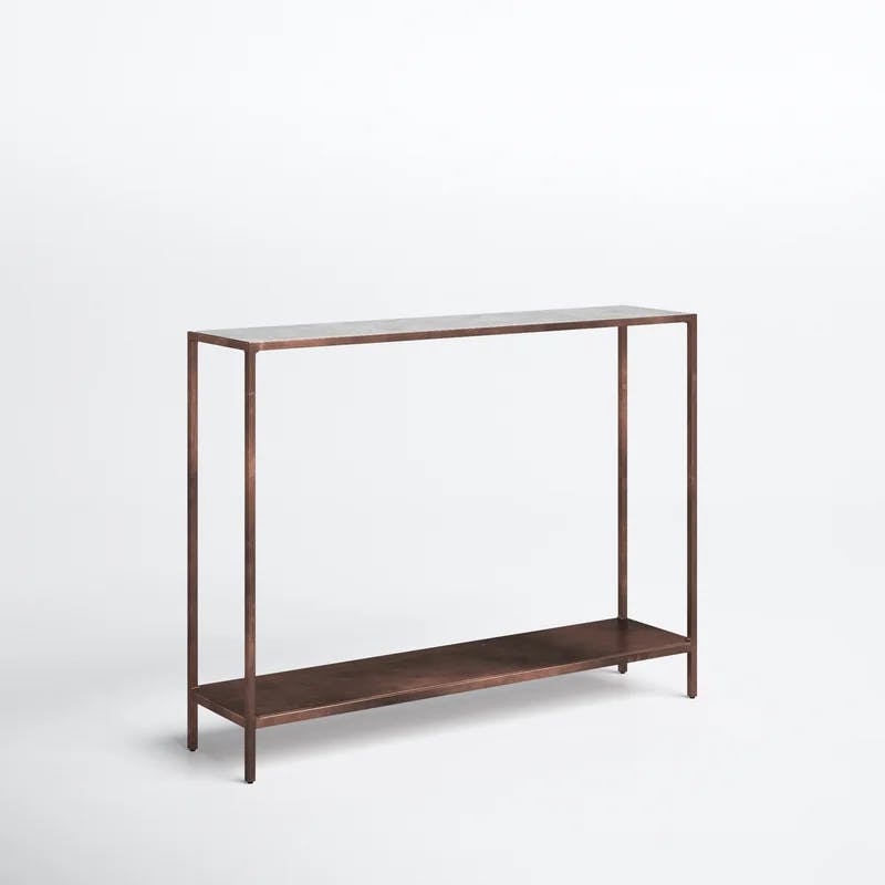 Henriette Contemporary 42'' Brown/White Marble & Metal Console Table with Storage