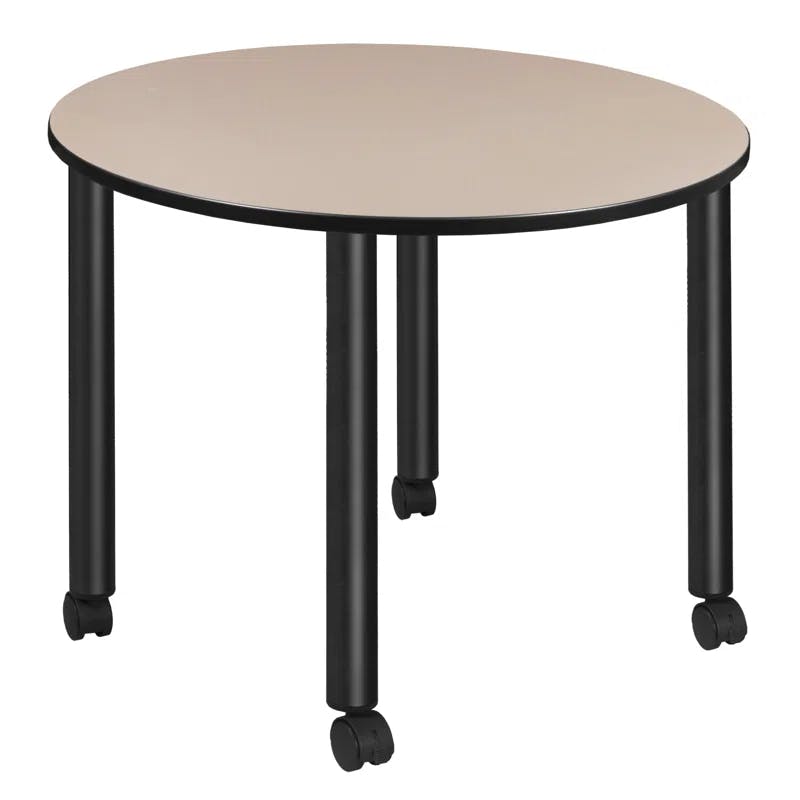 Ash Grey & White 48" Round Mobile Dining Table with Locking Casters