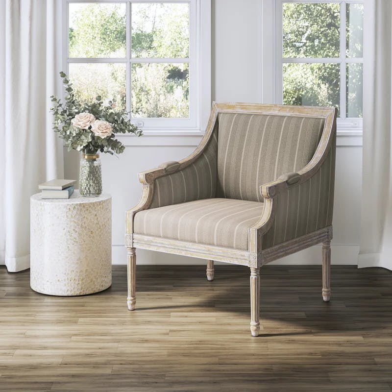 Rowena Taupe Birch Wood Handcrafted Armchair with Cushion