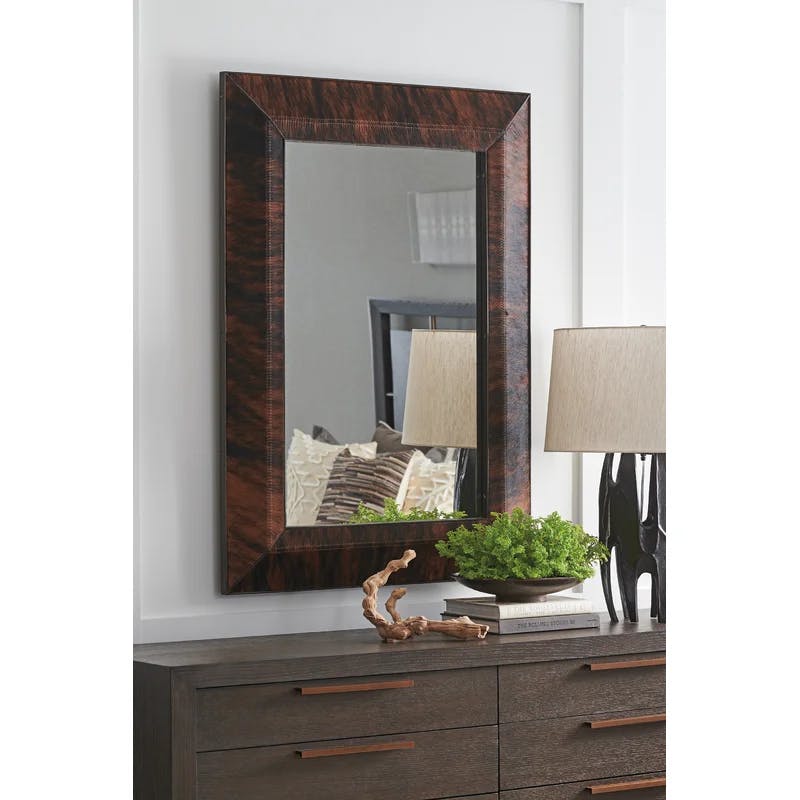 Park City Meadows 50'' Transitional Bronze Wood-Leather Wall Mirror