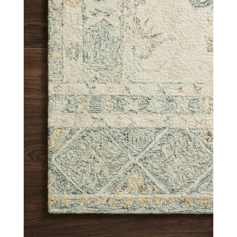 Norabel Handmade Ivory & Slate Wool 18" Sample Rug