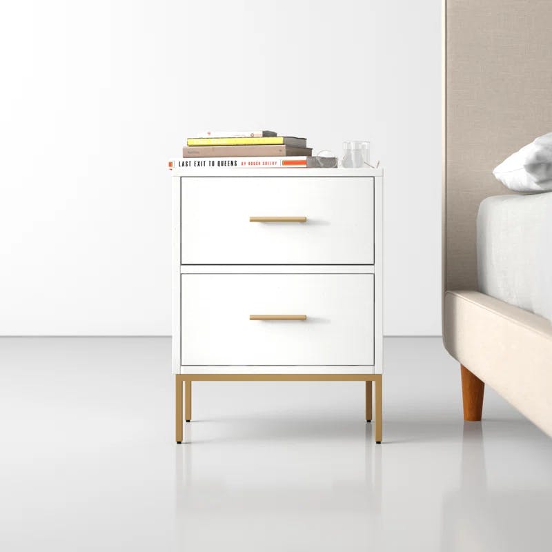 Madelyn Contemporary White & Gold Mahogany 2-Drawer Nightstand