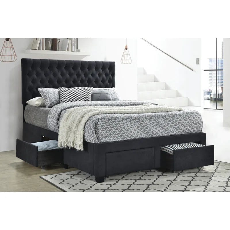 Charleston Charcoal King Storage Bed with Tufted Upholstery