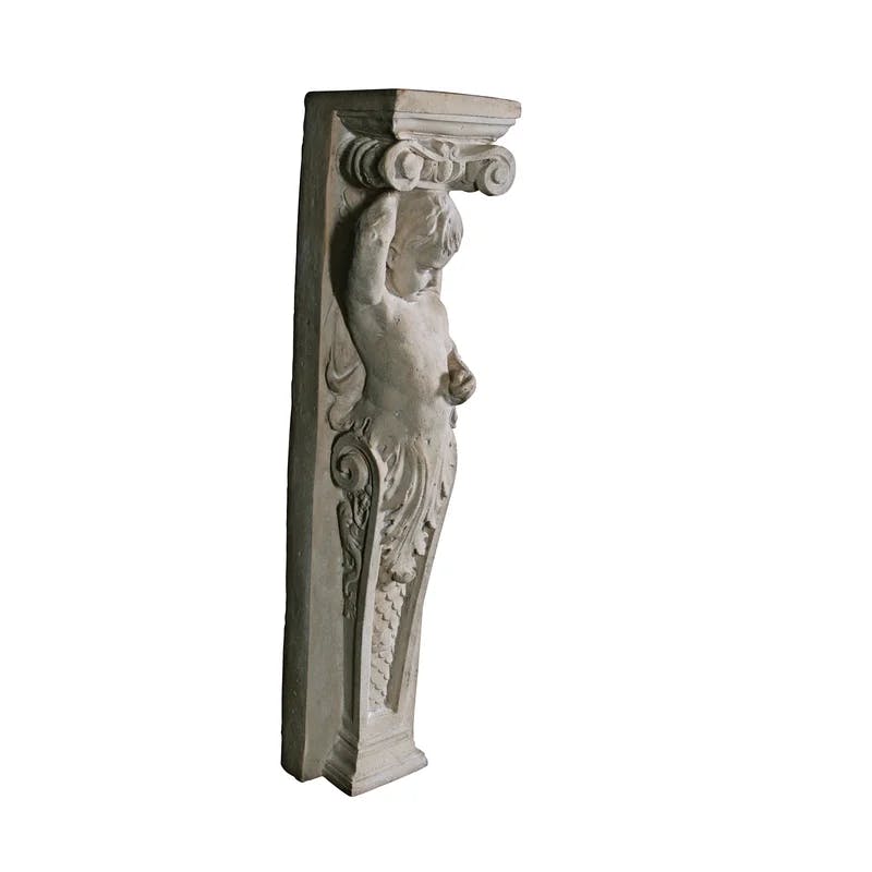 Elegant Fontainebleau Winged Cherub Resin Pilaster Sculpture