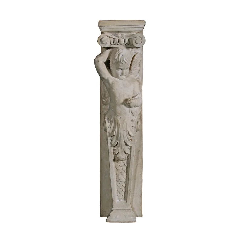 Elegant Fontainebleau Winged Cherub Resin Pilaster Sculpture