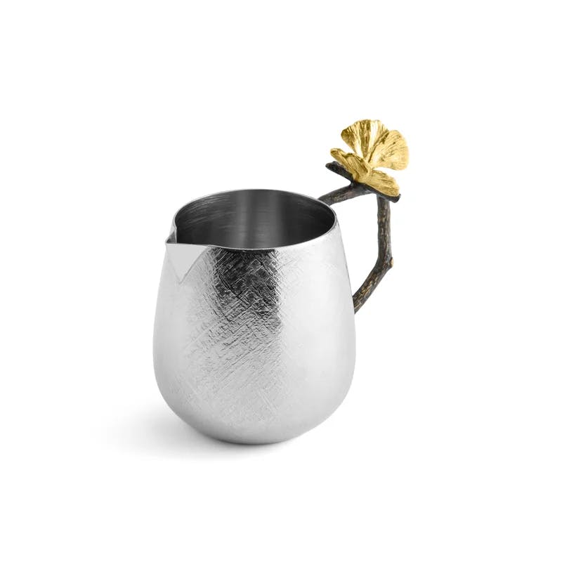 Butterfly Ginkgo Handcrafted Creamer 3"H Stainless Steel and Brass