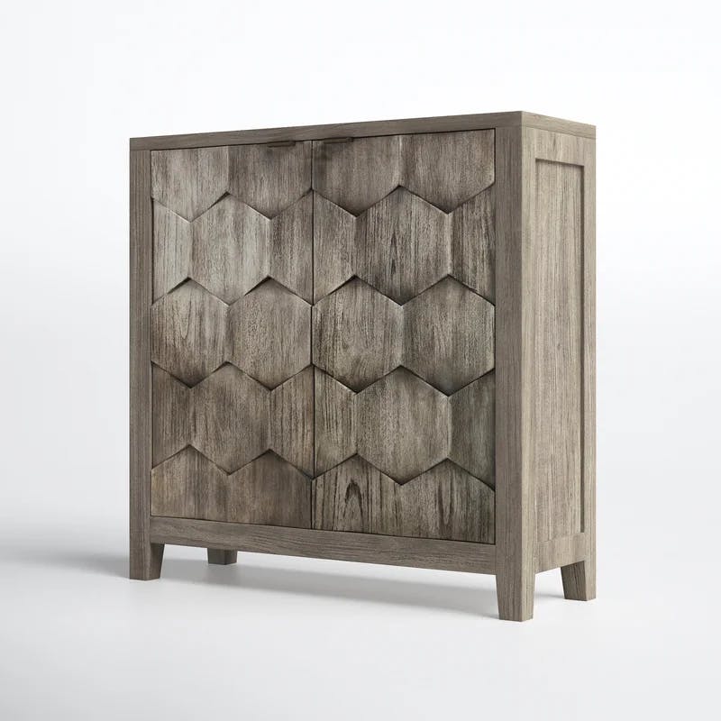 Smoked Ivory Engineered Wood Storage Cabinet with Honey-Comb Design
