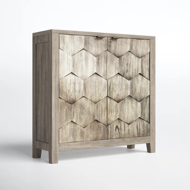 Smoked Ivory Engineered Wood Storage Cabinet with Honey-Comb Design