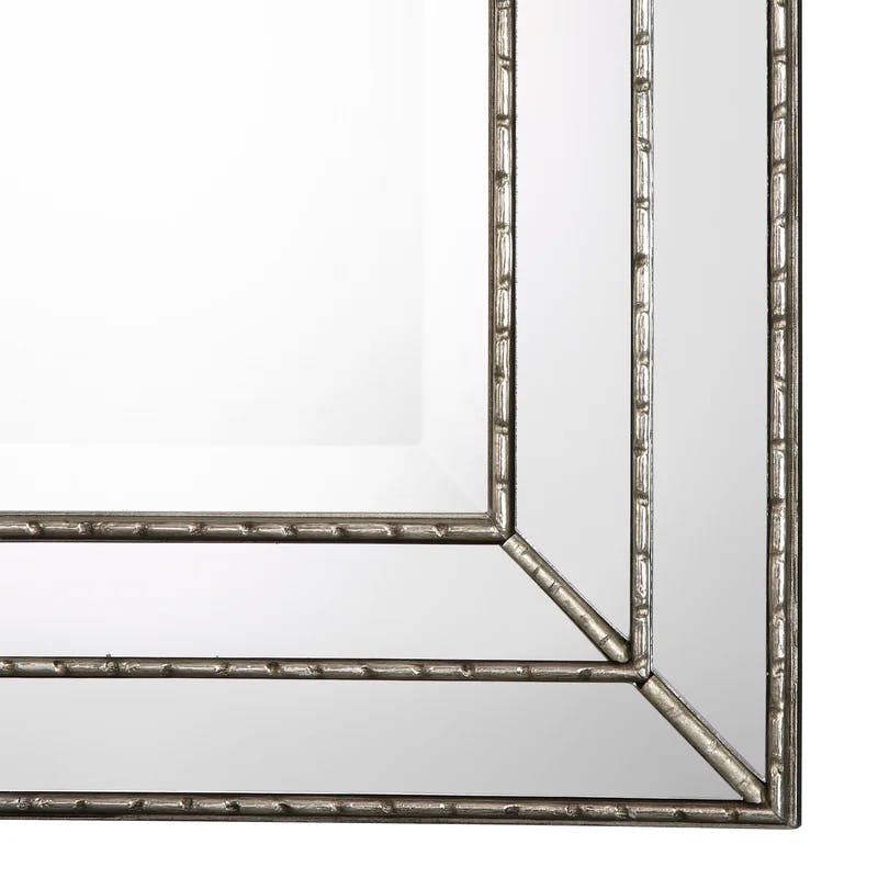 Grooved Metallic Silver Wood Frame Mirror 33.85" x 23.85"