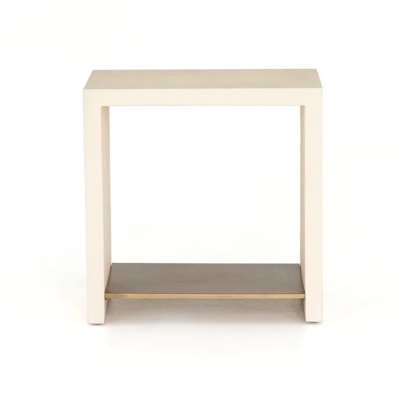 Elegant Cream Stone and Metal Rectangular End Table